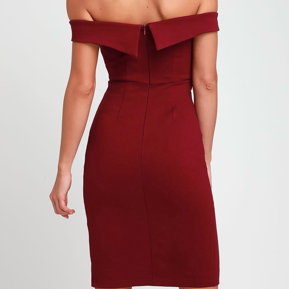 NWT Lulus Classic Glam Burgundy Off The Shoulder Bodycon Dress - Picture 2 of 6